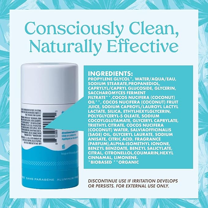 Kopari Aluminum Free Coconut Deodorant, Non Toxic & Clean Plant-Based, No Aluminum, Parabens or Baking Soda, Long Lasting Protection, Original 2 oz
