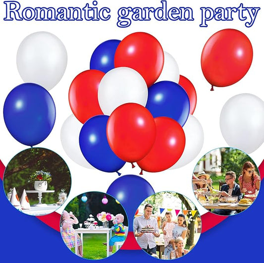 TecUnite 100 Pieces 6.6 Inch Blue Red White Latex Balloons Colorful Round Balloons for 4th of July Decorations Independence Day Patriotic Wedding Birthday Party Decoration