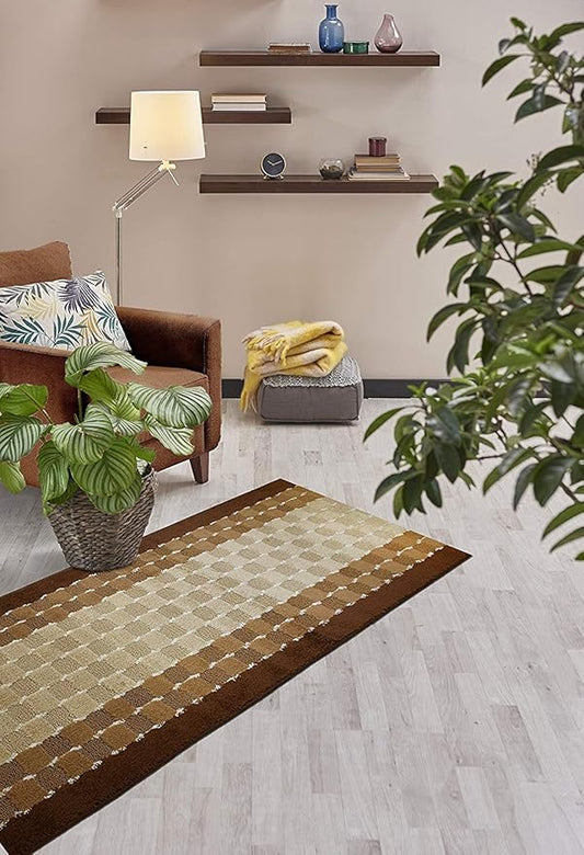 Custom Size Checkered Hallway Runner Rug Slip Resistant Rubber Back, 26 Inch Wide x Your Choice of Length Size, Brown, 26 Inch X 30 Feet, Sold and Priced Per Foot