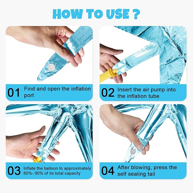 Blue Star Balloon,16Pcs Light Blue Star Foil Balloons Set with 22Inch Explosion Spike Cone Balloons and 10Inch Quadrangle Helium Balloon for Birthday Wedding Baby Shower Party Decorations