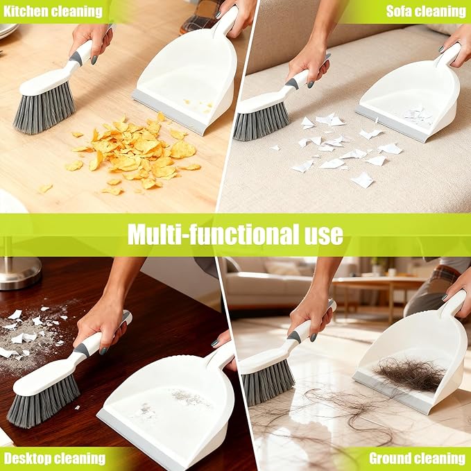 Dust Pan and Brush Set Small–Mini Broom and Dustpan Set 2 Pack, Hand Broom and Dustpan Set, Handheld Dustpan and Brush Combo for Kitchen, Desktop, Sofa, Car, Animal Cages