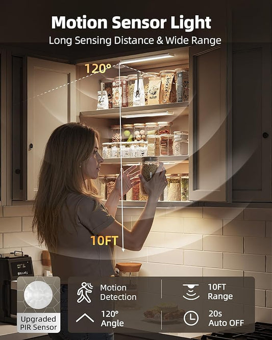 6-Pack Under Cabinet Lighting Wireless, LED Motion Sensor Light Indoor, Rechargeable Closet Lights Battery Operated, Dimmable & 3 Color Temps, Under Counter Lights for Kitchen, Stairs (8inch)