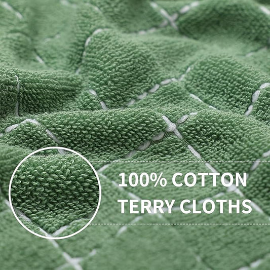 Homaxy 100% Cotton Terry Kitchen Towels(Grass Green, 13 x 28 inches), Checkered Designed, Soft and Super Absorbent Dish Towels, 12 Pack