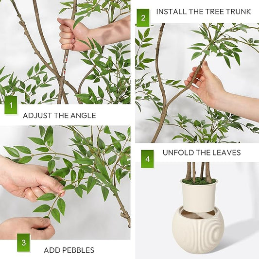 Garvee Nandina Artificial Plants with Sphere Planter Pot, Artificial Tree Indoor with Moss and Pebbles, 6FT Fake Potted Tree for Indoor & Home Office Decor