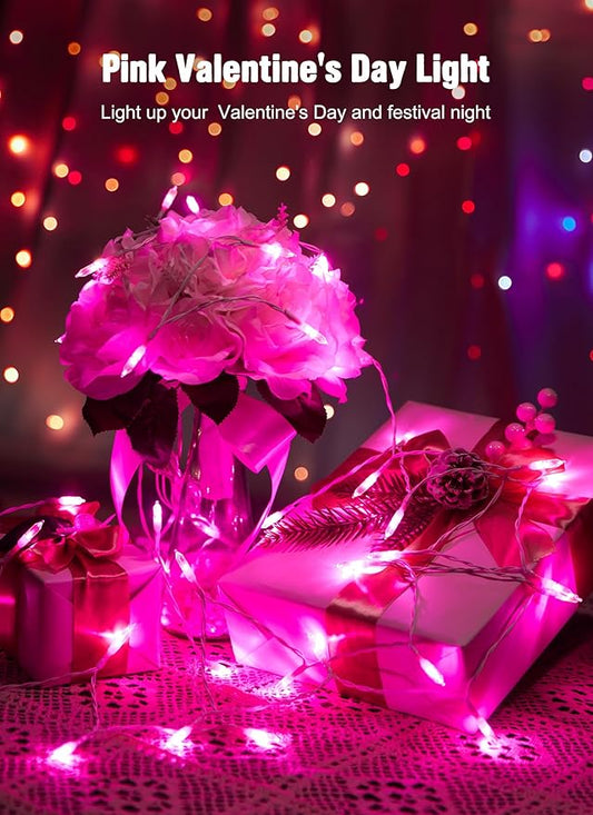Battery Operated Christmas String Lights, 8ft 20 LED Mini Lights with Timer, Christmas Tree Lights for Indoor Outdoor Bedroom Wedding Party Holiday Xmas Decoration,Pink