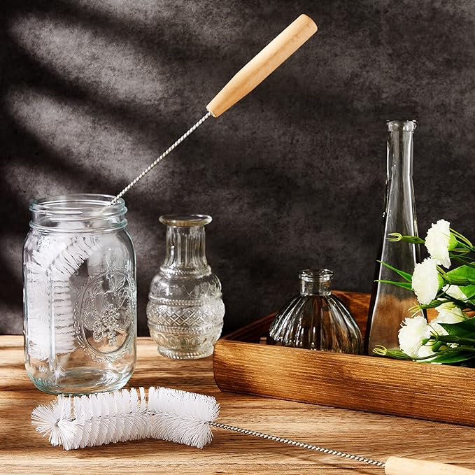 2 Pieces Nylon Carboy Cleaning Brush 13 Inch Long Gallon Jug Brush with Wood Handle Milk Bottle Cleaning Kit for 1 Gallon Glass Corny Kegs Wine Making Home Brewing