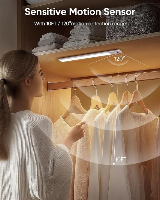 Under Cabinet Lighting Wireless, 2200mAh Rechargeable Battery Operated Motion Sensor Light Indoor, 3 Color Temps Under Counter Light, Dimmable Wireless Closet Lights w/Remote for Kitchen,Pantry,6 Pack