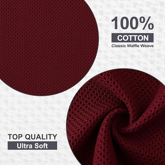 Kitinjoy 100% Cotton Kitchen Dish Cloths, 6 Pack Waffle Weave Ultra Soft Absorbent Dish Towels for Drying Dishes Quick Drying Kitchen Towels Dish Rags, 12 X 12 Inches, Burgundy