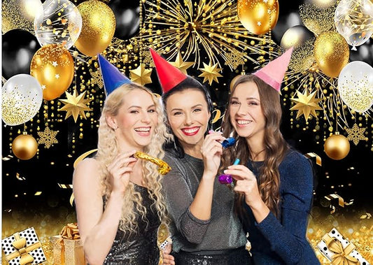 CYLYH 8X6FT 2026 New Year Backdrop Black and Gold Background New Year Holiday Party Banner