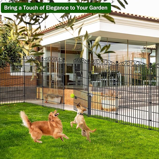10 Panel No Dig Decorative Garden Fence with Gate - 48in H x 22.5ft L,Dog Fence Outdoor for Yard,Tall Animal Barrier for Dogs Rabbits, Rustproof Metal Wire Panels for Yard,Patio, Flower Bed
