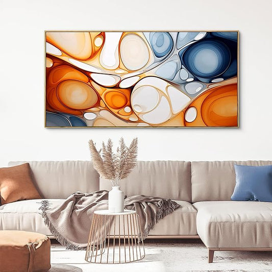 KLAKLA Orange and Blue Abstract Wall Art - Modern Picture Artwork for Wall Decor - Frame Wall Art for Living Room Office Bedroom
