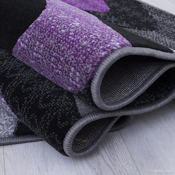 Allstar 8x10 Grey and Gainsboro Grey Modern and Contemporary Rectangular Accent Rug with Purple and Charcoal Grey Wavy Zigzag Design (7' 9" x 9' 8")