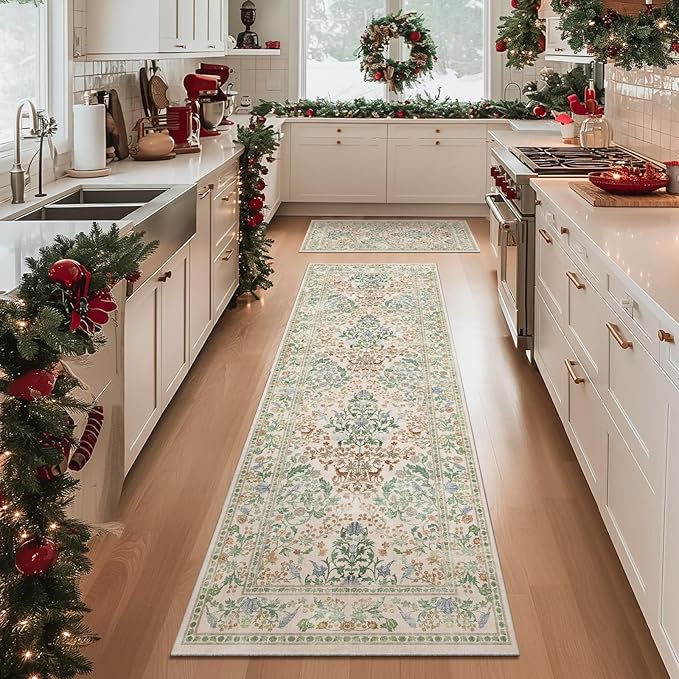 Washable Runners for Hallways Kitchen Rugs: 2'6"x8' Kitchen Runner Stain Resistant Non Slip Low Pile Soft Carpet Runner Rug for Entryway Indoor Hallway Bedroom Beside Bathroom Laundry Room