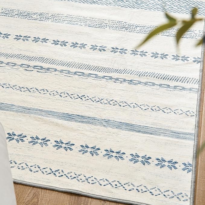 jinchan Moroccan Boho Runner Rug 2x6 - Machine Washable Non-Slip Low-Pile Soft Bohemian Runner Rug for Entryway Hallway Kitchen Bedroom Laundry Room (2‘x6', Blue)