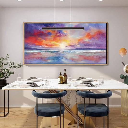 DUNHUANG ART Colorful Ocean Sunset Abstract Beach Wall Art - Orange Red Warm Sunrise Artwork for Living Room and Bathroom Decor - Large Beach Posters Picture over the Bed 30"x60"