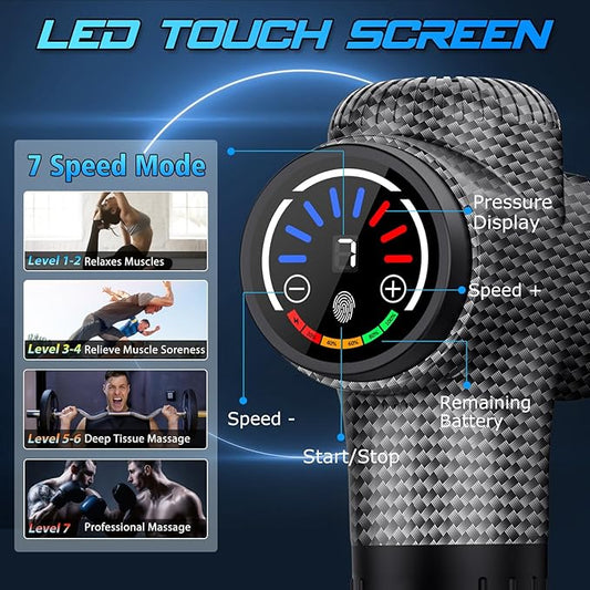 TOLOCO Massage Gun, Upgrade Deep Tissue Back Massager with 10 Replacement Heads, Percussion Massage Guns for Athletes for Pain Relief, Super Quiet Electric Massager for Christmas Gift, Carbon
