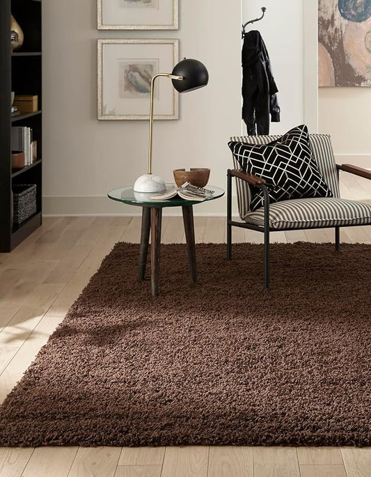 Unique Loom Solid Shag Collection Area Rug (8' Square, Chocolate Brown)