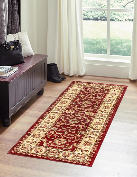Rugs.com Aditi Collection Rug – 16 Ft Runner Red Medium-Pile Rug Perfect for Hallways, Entryways