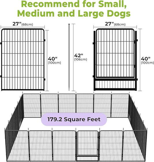 SunsGrove Dog Playpen Outdoor, Heavy Duty 40 Inch 24 Panels Dog Playpen for Medium and Large Dogs, Free and Safe Play Dog Fence Indoor, Black