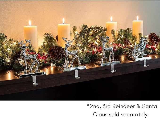 BIRDROCK HOME Christmas Stocking Holders for Mantle - Weighted Metal Hanger for Stockings & Holiday Decor - Sturdy Metal Hook for Fireplace, Staircase & Shelf - Non-Scratch Base - Reindeer
