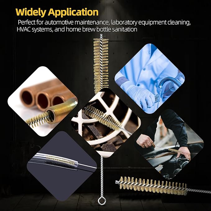 7Pcs Wire Tube Brushes Set,Brass Bottle Brush ,12" Long Wire Bore Brushes for Deep Cleaning Pipes,Tubes,Narrow Spaces, Engine Parts, Home Brew(1/4"-1" Sizes)