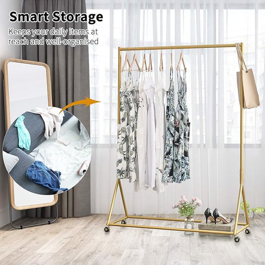 BOSURU Gold Pipe Clothing Racks Freestanding, Modern Metal Clothes Rack Heavy Duty, Easy Assemble Clothing Rack for Hanging Boutiques and Bedroom 47" L