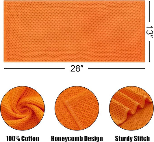Kitinjoy 100% Cotton Waffle Weave Kitchen Towels, 4-Pack Super Soft and Absorbent Dish Towels for Drying Dishes, Kitchen Hand Towels, 13 in x 28 in, Orange