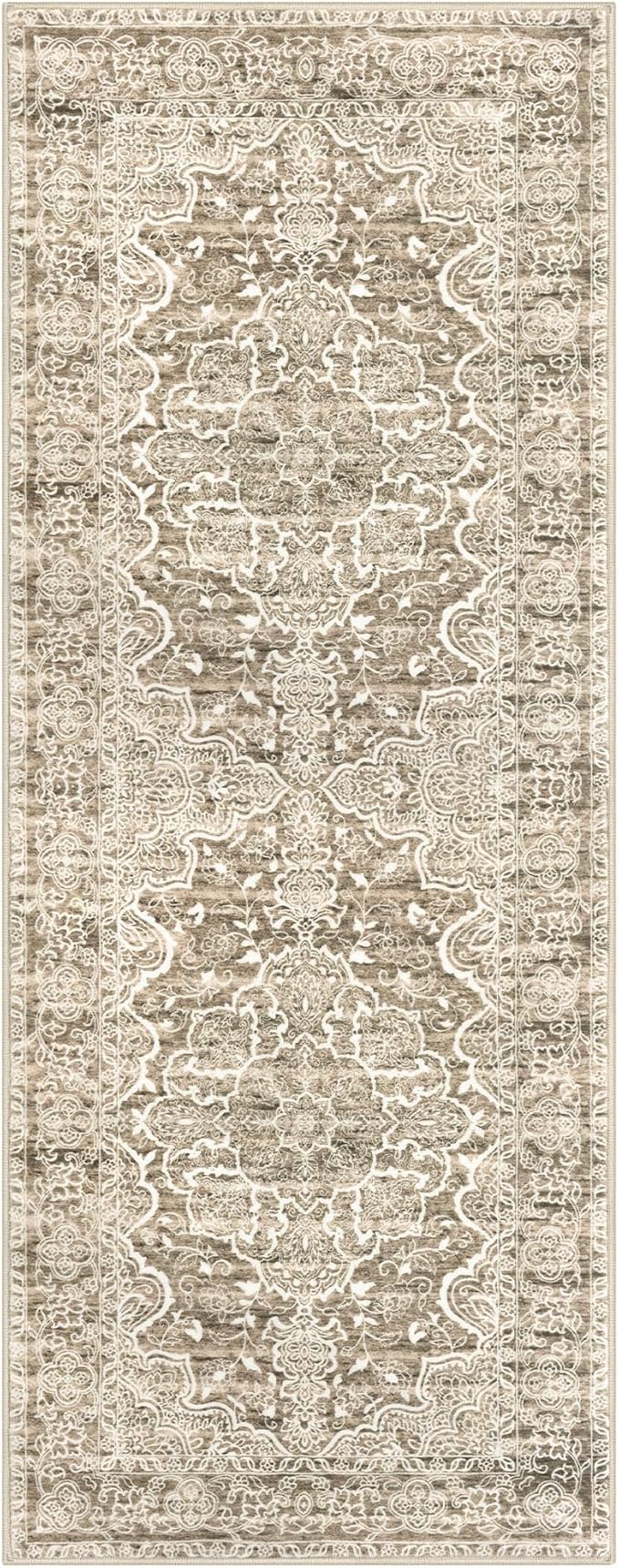 KUTA Vintage Washable Runner Rug, 2x5 Runners Non-Slip Beige Brown 5ft Hallway Kitchen Rugs Ultra Soft Printed Distressed Tribal Farmhouse Carpet for Bedroom Entryway Decor