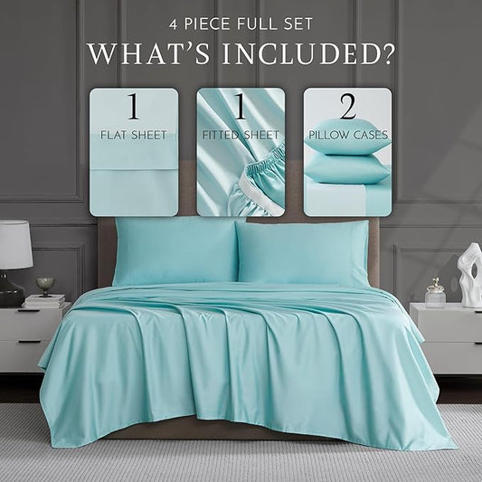 Linen Closet Luxury Cotton 1200 Thread Count Hotel Luxury 4-Piece Sheet Set, Full, Aqua