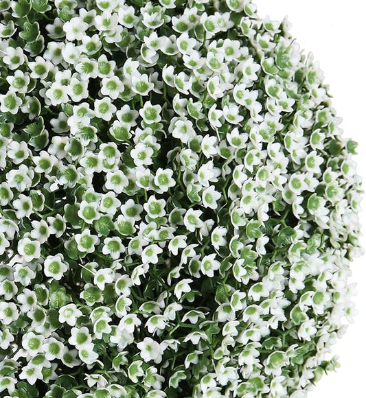 Bornbridge Artificial Baby's Breath Topiary Ball Tree - 4' Baby's Breath Ball Tree - Indoor/Outdoor Topiary Trees - Artificial Outdoor Plants (2 Pack)