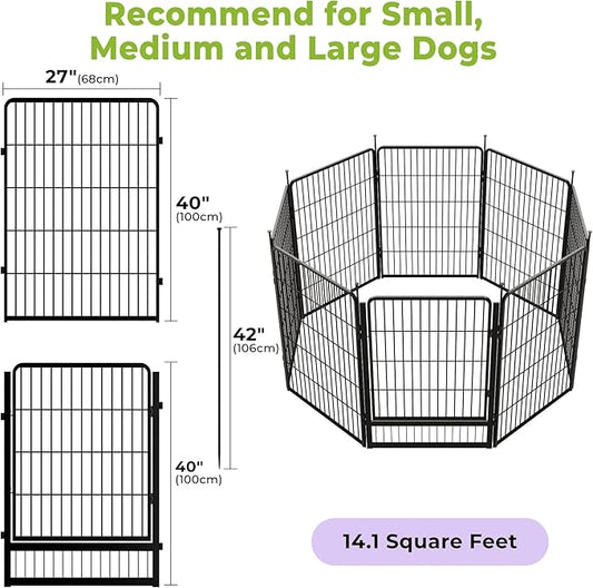 SunsGrove Dog Playpen Outdoor, Heavy Duty 40 Inch 8 Panels Dog Playpen for Medium and Large Dogs, Free and Safe Play Dog Fence Indoor, Black