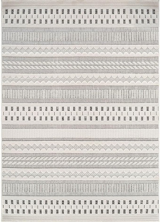 Beverly Rug Micro Loop Area Rug Gray/White 9x12 Geometric Modern Scandinavian Striped Durable Soft Indoor Rugs for Living Dining Room Office Stain Resistant Non Shedding Casual Indoor Carpet 9 x 12