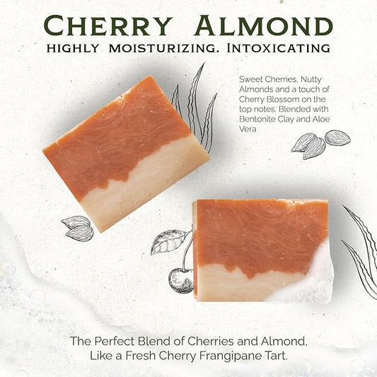 ILS Soap co. Cherry Almond - All Natural Bar Soap for men and women - Plant Based, Cold Process and Handmade in the USA for All Skin Types and conditions for face and body (3 Pack)