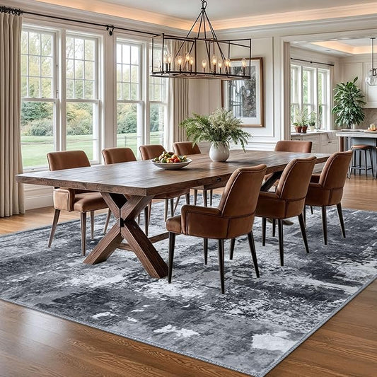 KOZYFLY Modern Abstract Area Rug 8x10 Gray Washable Large Living Room Thin Rugs Bedroom Non Skid Carpet with Faux Wool Soft Low Pile for Dining Room Living Room Office Dorm Kitchen Table Apartment