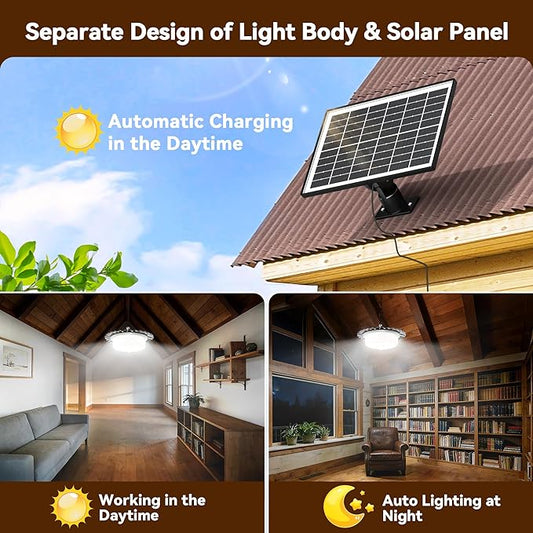 Solar Shed Light Indoor Outdoor, 396LED 360° Lighting Waterproof Solar Powered Pendant Light with Motion Sensor, 5 Modes, Remote & Timer, for Home Shed Chicken Coop Barn Shop Gazebo Garage