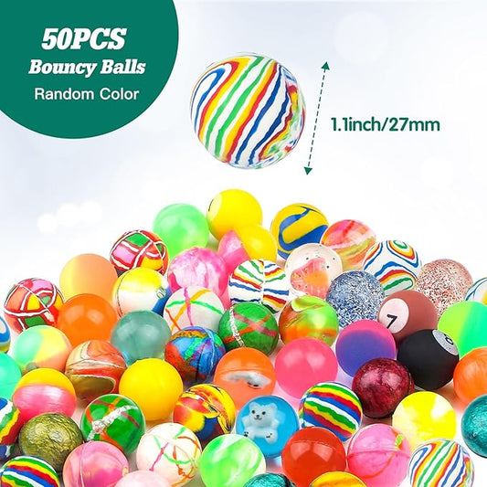 50 Pieces 27 mm Mixed Pattern Colorful Bouncy Balls for Kids Assorted Bouncy Balls Toys for Kids Party Favors, Birthdays Party Favors, Classroom Prizes