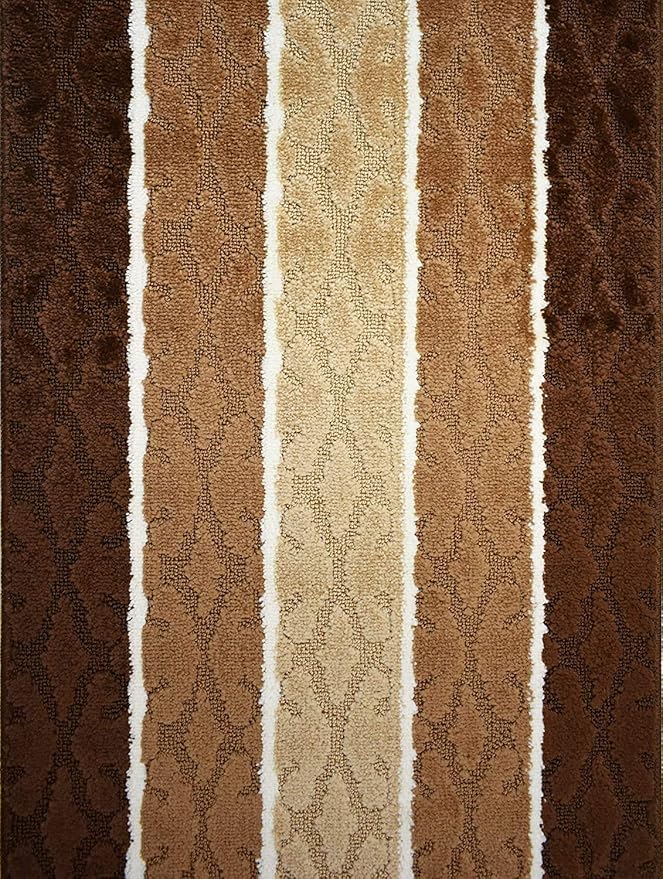 Custom Size Damask Hallway Runner Rug Slip Resistant, 26 Inch Wide x Your Choice of Length Size, Brown, 26 Inch X 21 Feet, Sold and Priced Per Foot