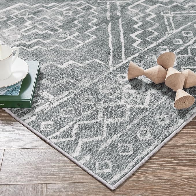 jinchan Hallway Runner Rug 3x10 - Moroccan Kitchen Machine Washable Runner Rug Modern Geometric Soft Faux Wool Ultra-Thin Low-Pile Non-Slip Carpet for Laundry Room Bedroom Farmhouse(3x10ft, Dark Grey)