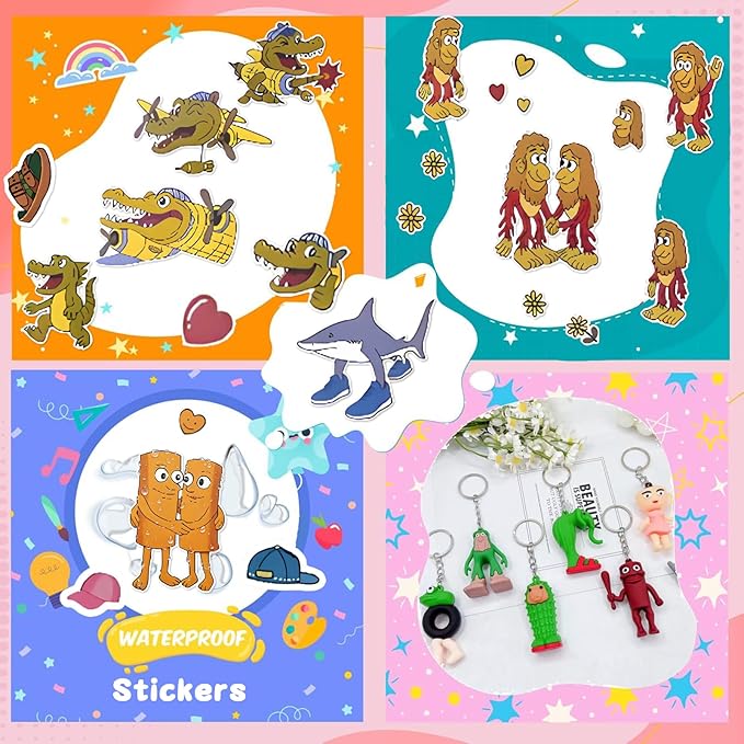 126 PCS Italian Brainrot Party Favors Set – Temporary Tattoos, Slap Bracelets, Invitation Cards, Keychains, Gift Bags & Make a Face Stickers for Italian Brainrot Party Gift Giveaways, Holiday Rewards