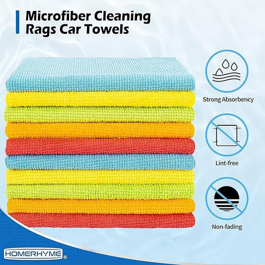 HOMERHYME Microfiber Towels for Cars, 24 Pack Microfiber Cleaning Cloths, 11.5"*11.5" Cleaning Rags Towels Bulk Absorbent Lint-Free, All-Purpose for Detailing, Office, Household Cleaning