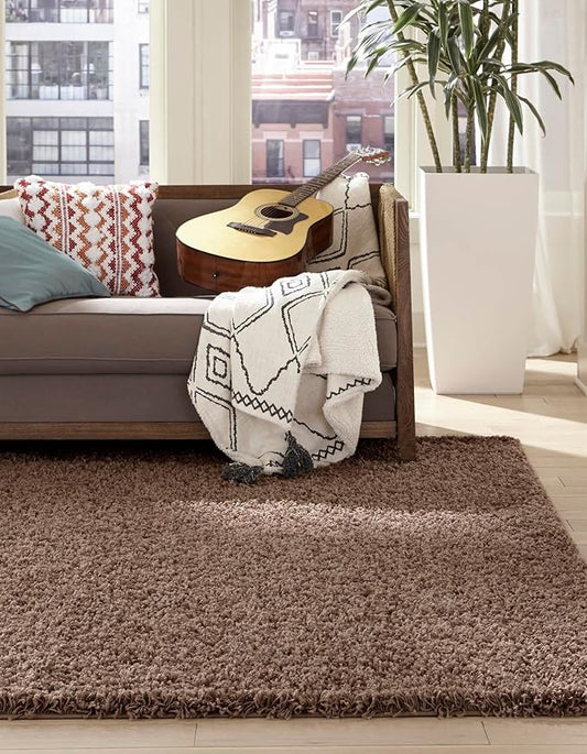 Unique Loom Solid Shag Collection Area Rug (7' 10" Square, Sandy Brown)