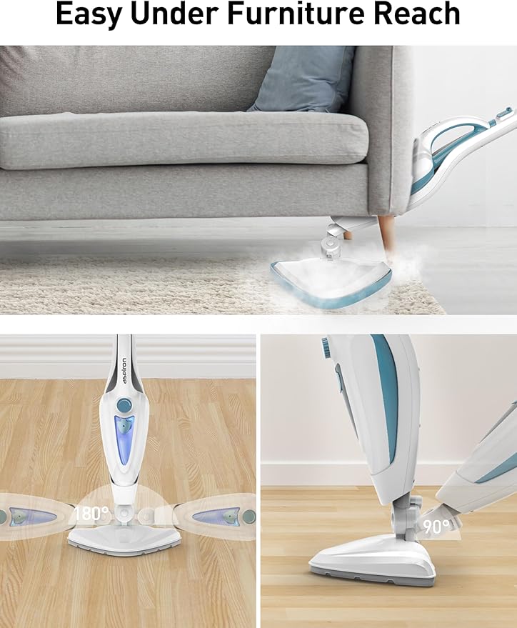 12-in-1 Steam Mop, Fast 15-Sec Heat-Up, 1500W Detachable Handheld Steam Cleaner with 2 Dirt Grip Pads, Removes 99.99% Stubborn Stains for Hardwood Floors, Windows, Tiles, Furniture, Turquoise