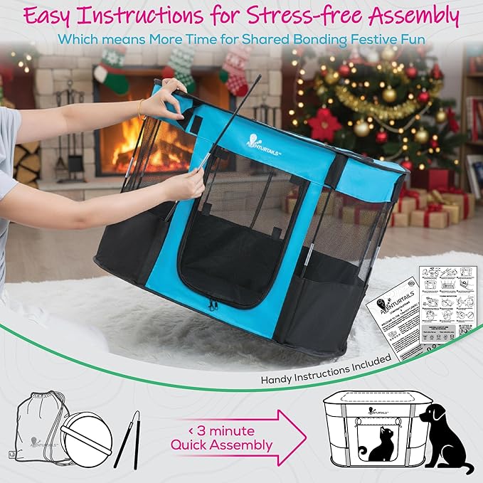 Portable Dog Playpen Medium - Cat Playpen for Indoor Cats Enclosed - Foldable Collapsible Fabric Pen - Travel Puppy Kitten Crate Kennel - Indoor Outdoor popup Tent for Pets Small Dogs Puppies Kittens