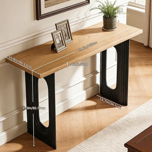 59.2'' Fluted Console Table Modern Farmhouse, MDF Oak Entryway Table with Hollow Legs for Hallway, Sofa Behind Couch, Living Room