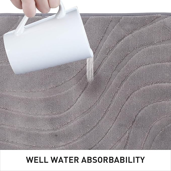 Bath Mats 30x20 Non-Slip Absorbent Bathroom Rug, Quick Dry Machine Washable Shower Tub Mat with Rubber Backing, Soft Floor Carpet for Bathroom Decor Wave Dark Grey