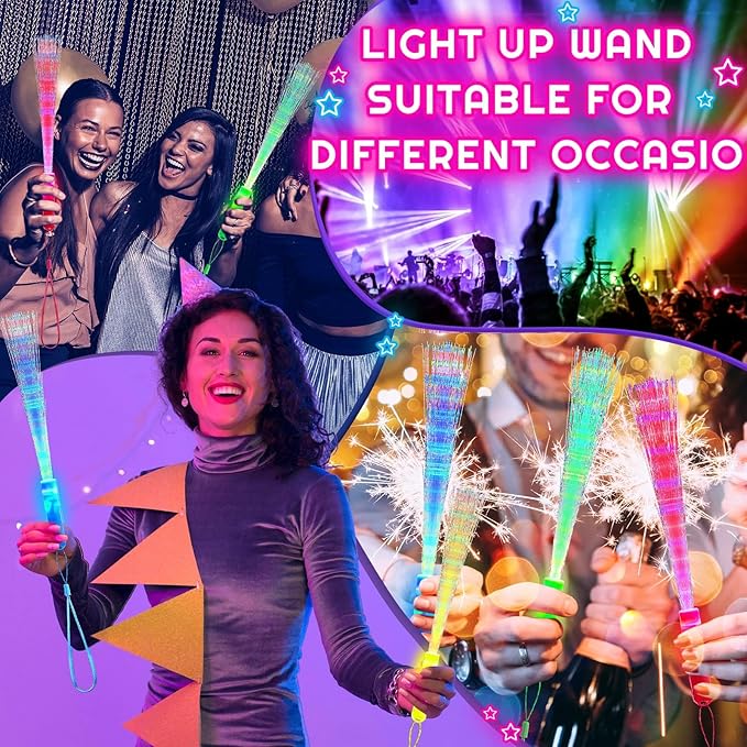 Lewtemi 60 Pack Fiber Optic Wand Glow Wand LED Light Up Sticks Bulk with 3 Flashing Models Flashing Sticks with Included Batteries for Wedding Birthday Mardi Gras Valentine Party Favor(Novel Colors)