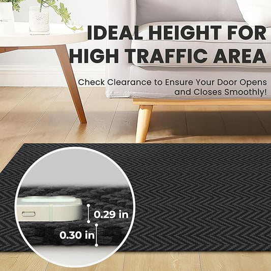 2x8 Ft Braided Runner Rug Washable Runners for Hallways Kitchen Runner Rug with Rubber Backing Cotton Entryway Runner Indoor, Woven Floor Carpet for Hall Kitchen Bedroom, Black/Grey