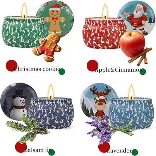 Christmas Candles, 4 Pack Scented Candles, Christmas Gifts for Women, Soy Candles Set, 120H Burning Time, Aromatherapy Candle for Meditation, Yoga, Relaxation, Bath, SPA, Ideal Gifts for Women