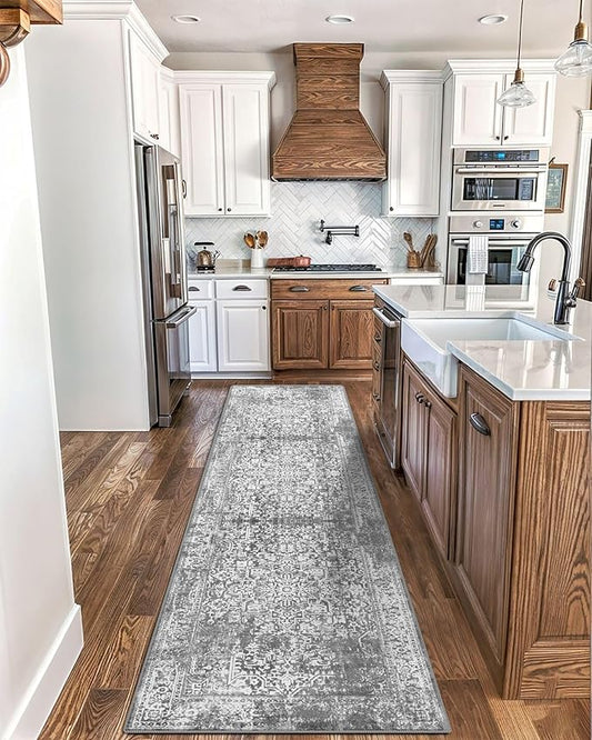 vivorug Runner Rug 2'x7' Vintage Washable Non-Slip Runners for Hallways Kitchen Entryway Laundry Room Carpet Hallway Runner Grey