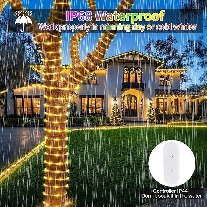 Rope Lights Outdoor Color Changing, 49FT 150 LED Waterproof Fairy String Light Plug in with Remote & APP Controlled, Music Sync Christmas Lighting for Outside Indoor Bedroom Halloween Decor